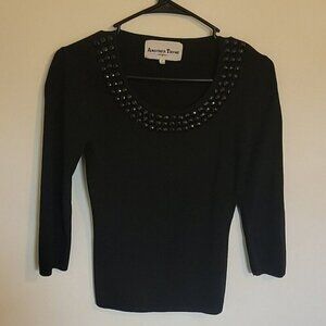 Another Thyme Vintage Black Three Quarter Sleeve Sweater Blouse Size Small